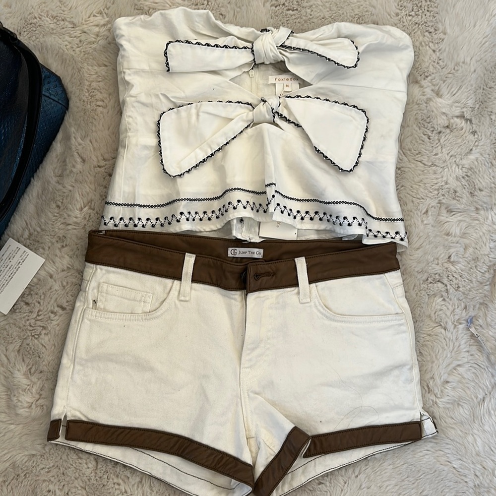 white tube top and shorts set